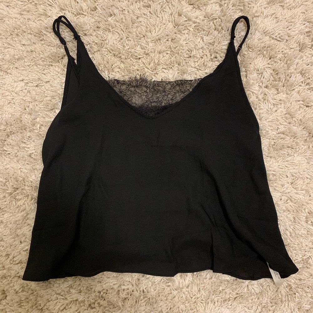 Black lace silky tank top